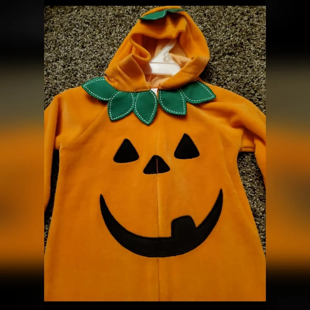 Vintage Miniwear Fall Pumpkin 3-6 MONTH HALLOWEEN ONE PIECE ZIP UP ORANGE OUTFIT - Picture 2 of 4